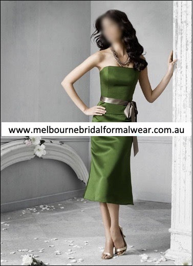 ELEGANT OLIVE GREEN BRIDESMAID DRESS WITH CORSET BODICE & PINK SASH (LR034)